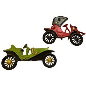 Vintage Midwest Cast Metal Antique Car Auto Plaques Wall Decor Hanging Set of 2